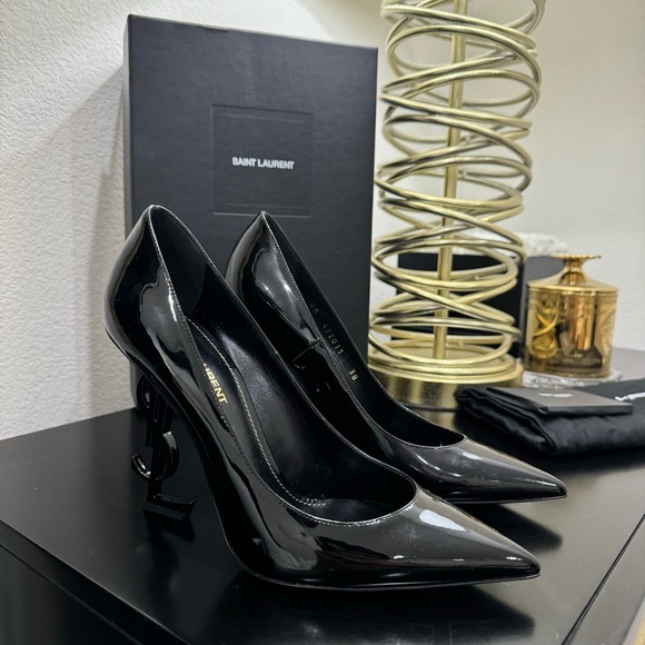Saint Laurent YSL Opyum 110 Logo Heel Pump Patent Black 38 main image 4